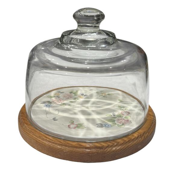 Pfaltzgraff Tea Rose Cheese Cracker Cloche Glass Dome Lid 90s Country Kitchen - Picture 1 of 13